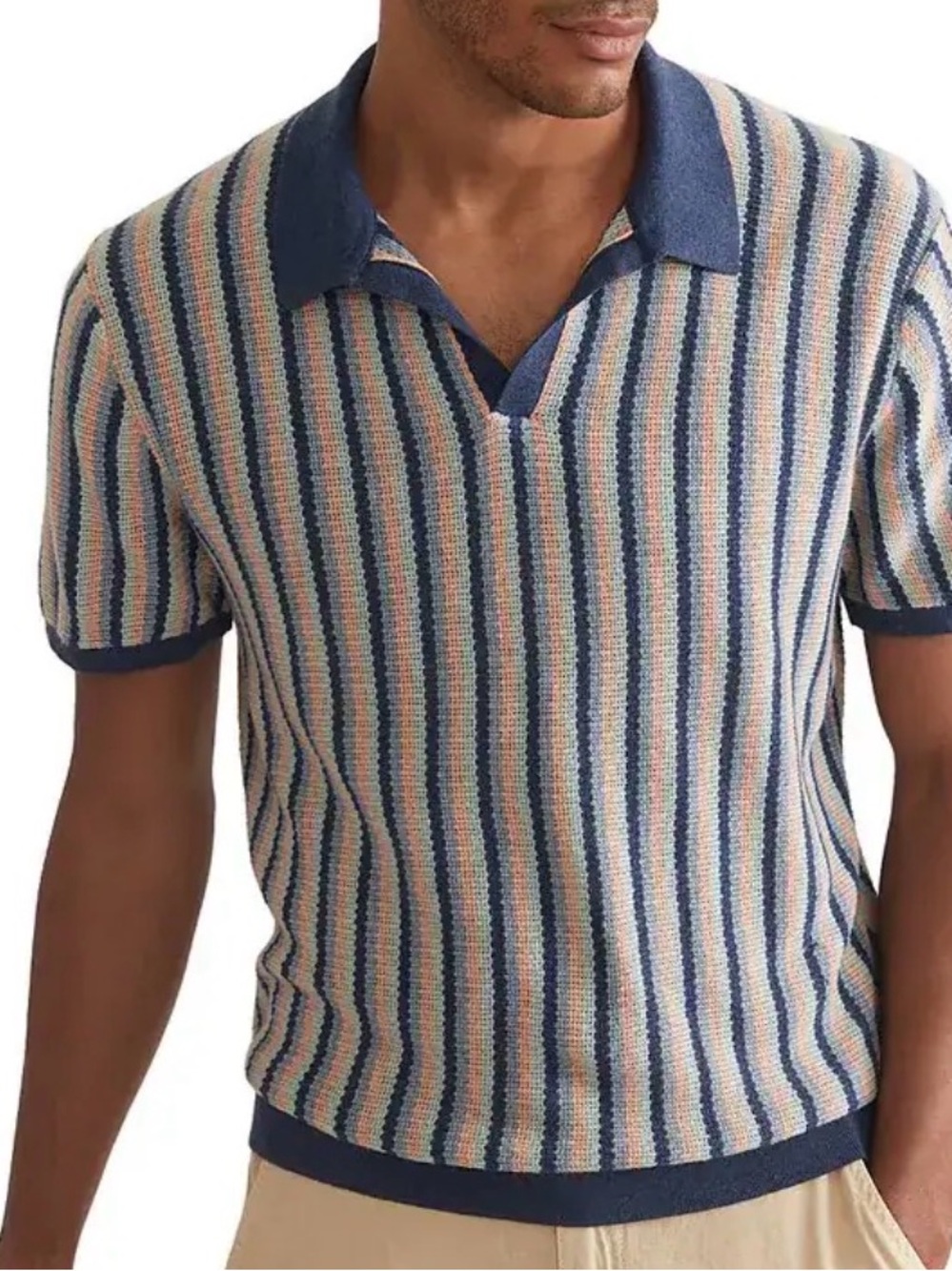 Marine Layer Blue Multi-Stripe Knit Polo